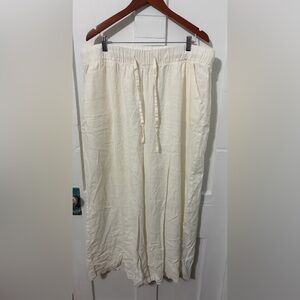 NWT Ava& Viv white Linen Drawstring Wide-Leg Pants